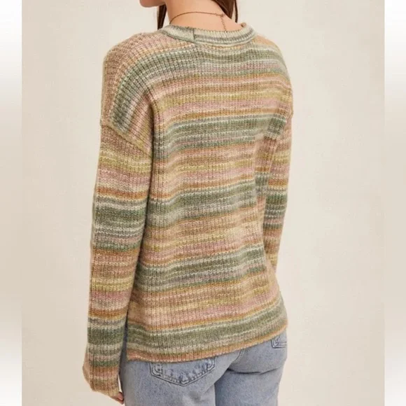 NWT Hem & Thread Multicolor Striped Women's Sweater - Picture 2 of 7